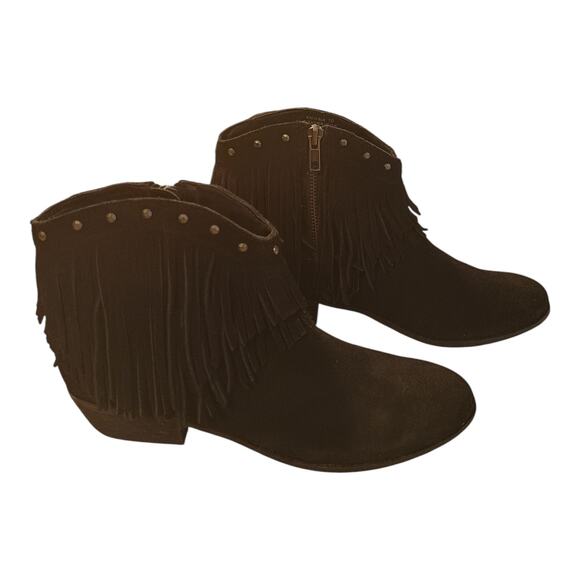 Minnetonka Bandera Women's Fringe Studded Zip Ankle Boot Black Suede Size 10 New - Picture 2 of 8